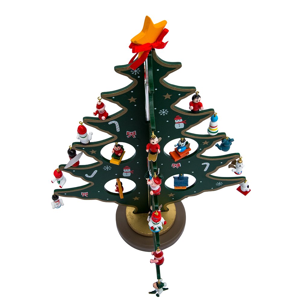 Kurt Adler Tree with Miniature Wooden Ornament, Multi Color 11.75in