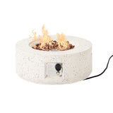 HOMPUS Outdoor Propane Fire Pit, 40,000 BTU 28-inch Round White Terrazzo Concrete Fire Table Gas Fire Pit w Lava Rocks and Rain Cover for Outdoor, Deck or Backyard HOMPUS
