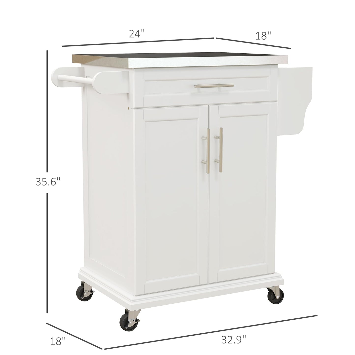 HOMCOM Kitchen Island on Wheels, Rolling Kitchen Cart with Stainless Steel Countertop, Drawer, Towel Rack and Spice Rack, Utility Storage Trolley, Cream White - WoodArtSupply