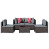 Tradare 5 Pieces Outdoor Patio Furniture Set, Wicker Patio Conversation Sectional Sofa Set, All Weather PE Rattan Sofa with Glass Table and Grey Cushions Tradare