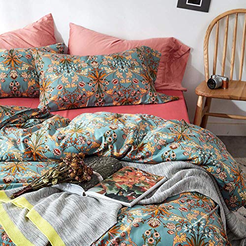 VM VOUGEMARKET Bohemia Duvet Cover Set King,3 Piece Long Staple Cotton Comforter Cover with Zipper Closure,Green Golden Elegant Bedding Set-Carol,King VM VOUGEMARKET