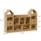 Vabches Castle Shape Children's Bookshelf, Kids Bookcase Display Case Kids Toy Storage Organizer Multifunctional Storage Cabinet Bookshelf Suitable for Playroom, Children's Room, Living Room, Oak Vabches