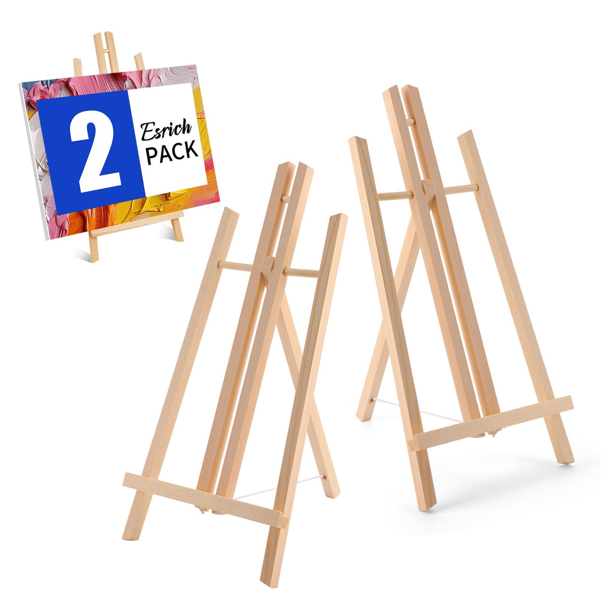 ESRICH 2Pack16in Tabletop Easel,Tabletop Easel for Painting Party, Wooden Tabletop Display Easels,Painting Easel for Displaying Canvases, Photos, Display Tripod Holder Stand for Students Kids ESRICH