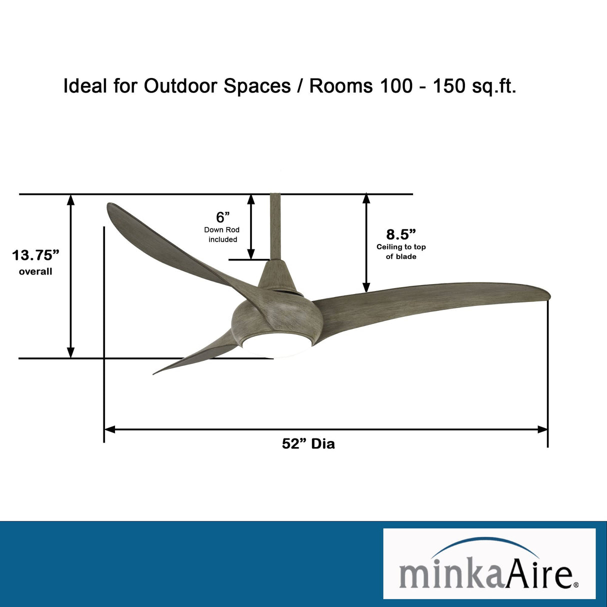 MINKA-AIRE F844-DRF Light Wave 52" Ceiling Fan with LED Lights & Remote, Driftwood MINKA-AIRE