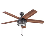 Honeywell Ceiling Fans Foxhaven Farmhouse 52 Inch Ceiling Fan with Light, Outdoor Fan/Indoor Dual-Mount LED Ceiling Fan, 5 Blades, Gray Cedar and Walnut Blade Finish Options, Matte Black (51631-01) Honeywell Ceiling Fans