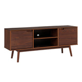 Walker Edison Modern 2-Door Solid Wood Stand for TVs up to 65 Inches, 58 Inch, Walnut Walker Edison