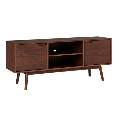 Walker Edison Modern 2-Door Solid Wood Stand for TVs up to 65 Inches, 58 Inch, Walnut Walker Edison