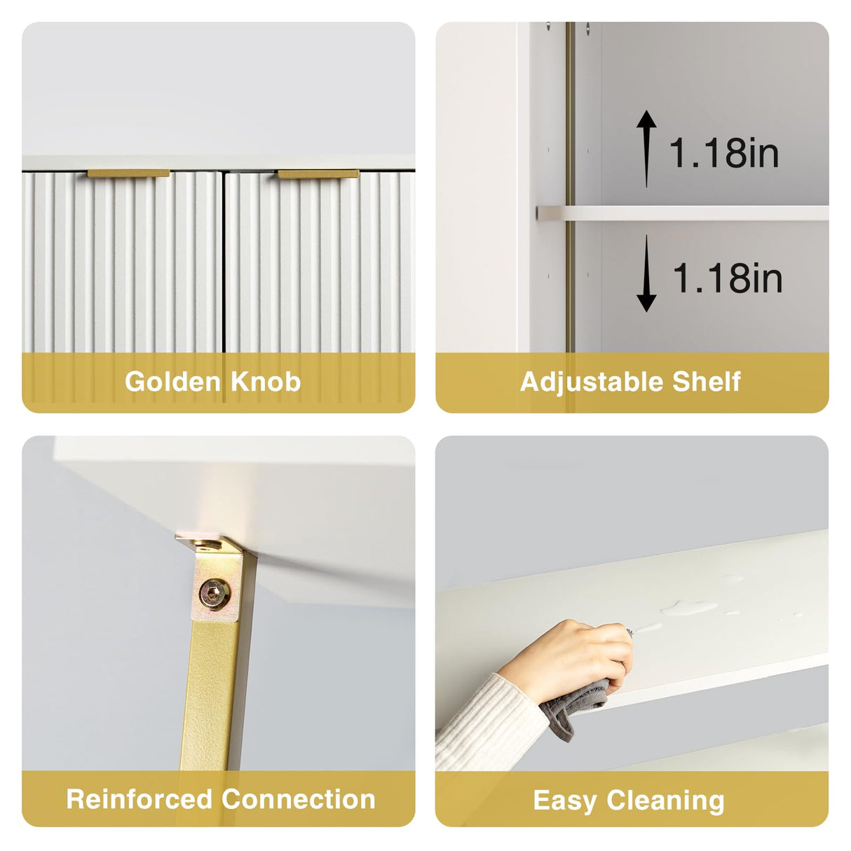 3 Tier White & Gold Ladder Shelf with Storage Cabinet, Modern Ladder Bookshelf with Doors, Wall Mount Bookcase with Metal Frame, Display Shelves for Living Room, Bedroom, Bathroom, Home Office Halitaa