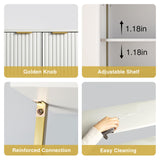 3 Tier White & Gold Ladder Shelf with Storage Cabinet, Modern Ladder Bookshelf with Doors, Wall Mount Bookcase with Metal Frame, Display Shelves for Living Room, Bedroom, Bathroom, Home Office Halitaa