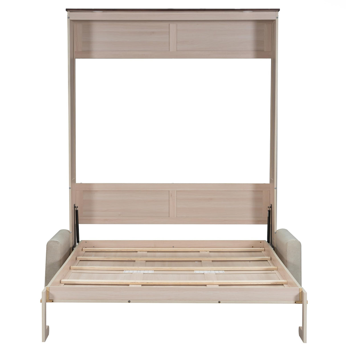 KLMM Queen Size Murphy Bed Wall Bed with Upholstered Sofa and LED Light,for Apartments Studio Bedroom Use (Beige/Sofa, Queen) KLMM