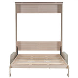 KLMM Queen Size Murphy Bed Wall Bed with Upholstered Sofa and LED Light,for Apartments Studio Bedroom Use (Beige/Sofa, Queen) KLMM