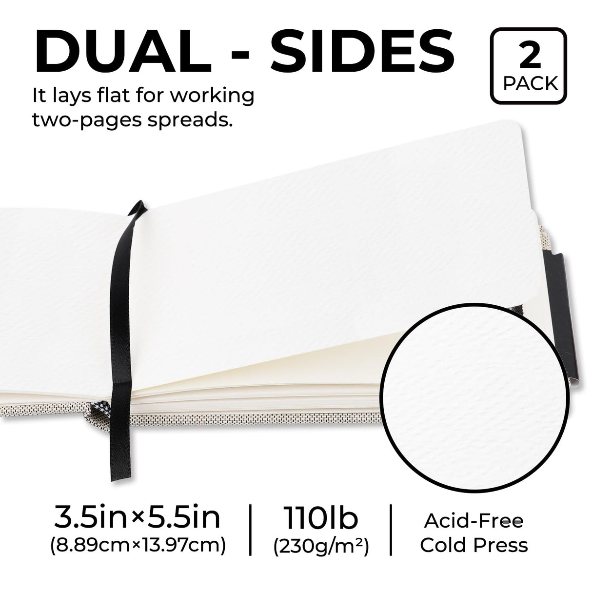 Funto Watercolor Journal, 3.5x5.5, 2 Pack, 48 Pages Each, Cold-Pressed with Inner Pocket, 110lb/230gsm, Suitable for Techniques and Mixed Media Funto