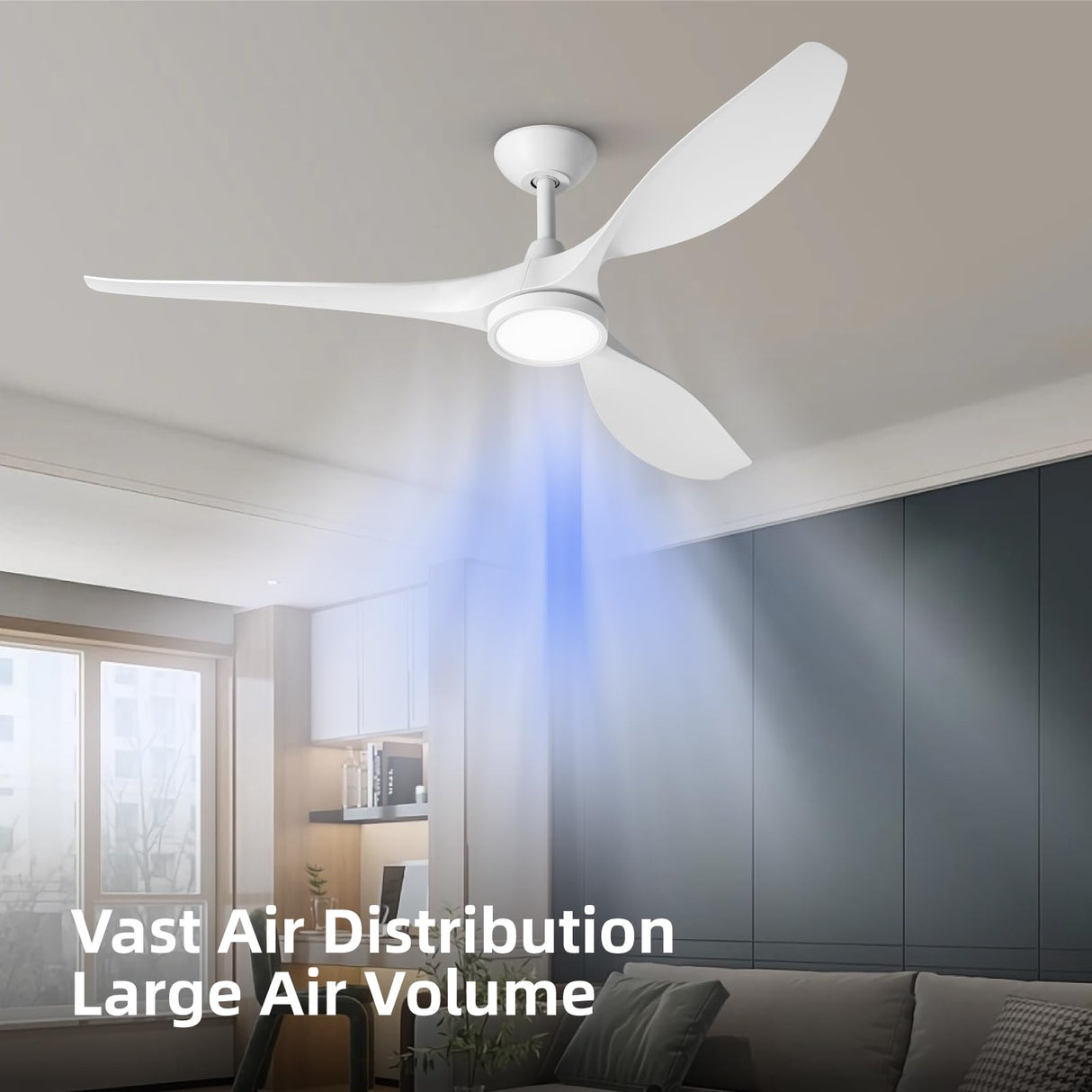 Roomratv Ceiling Fans with Lights,Large Airflow 52inch Modern Ceiling Fan with Quite Reversible DC Motor 3 Color Temperature LED Light (White) Roomratv