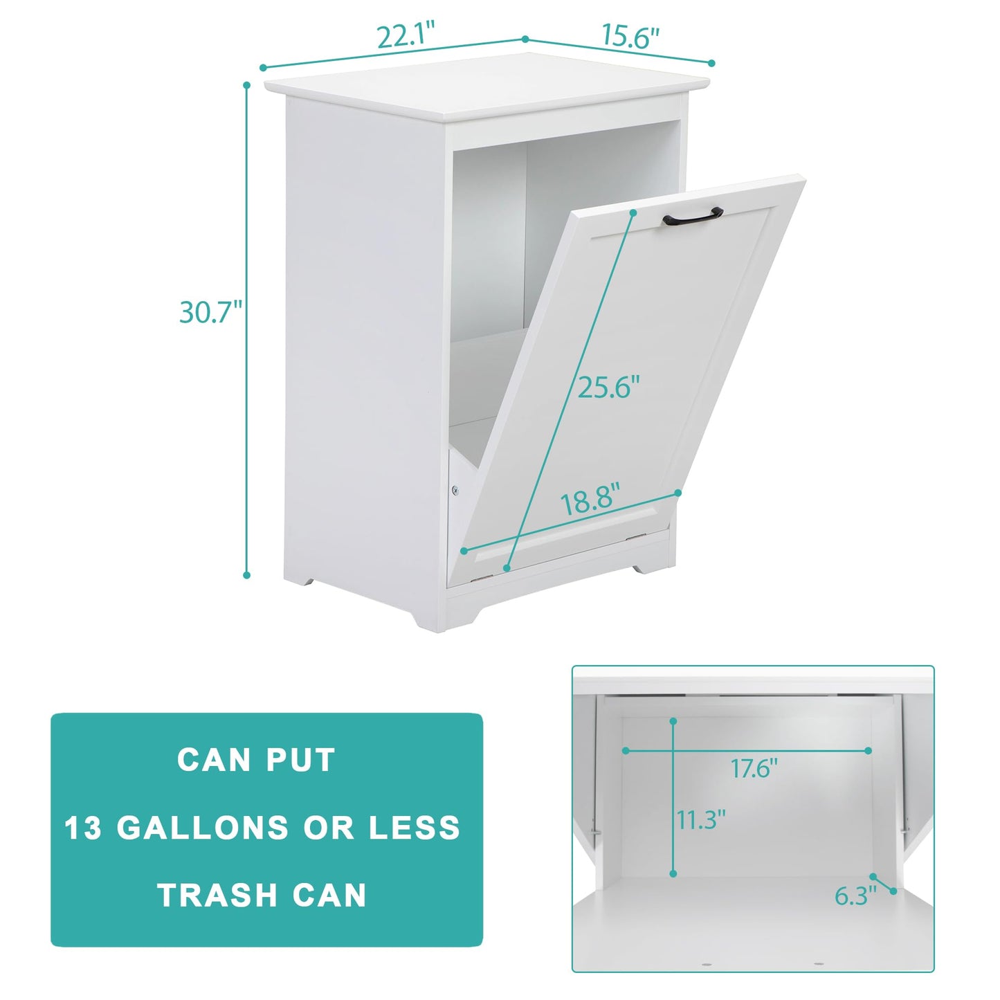 JAXPETY Tilt Out Trash Cabinet Kitchen Trash Can Holder Wood Laundry Hamper Recycling Trash Cabinet with Angle Adjustable Door, White - WoodArtSupply