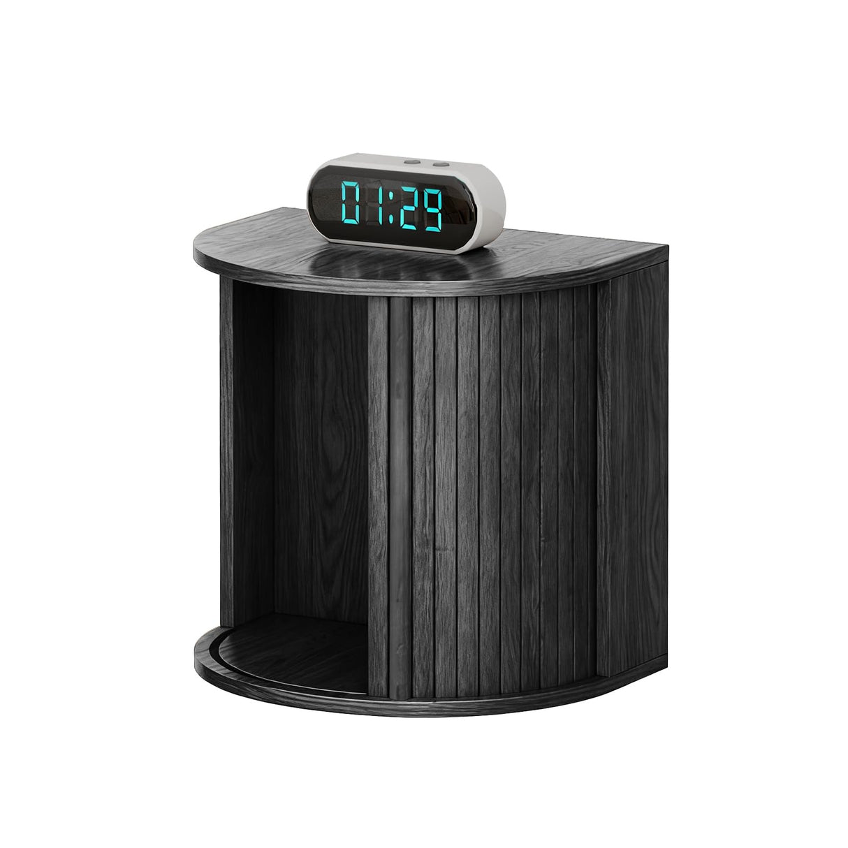 Floating Curved Nightstand Set of 2,Wooden Fluted Wall Mounted Small Bedside Table with Sliding Roller Shutter Door Storage,Suitable for Modern Small Space Bedroom(Floating nightstand-Black-06) Ktfhvgy