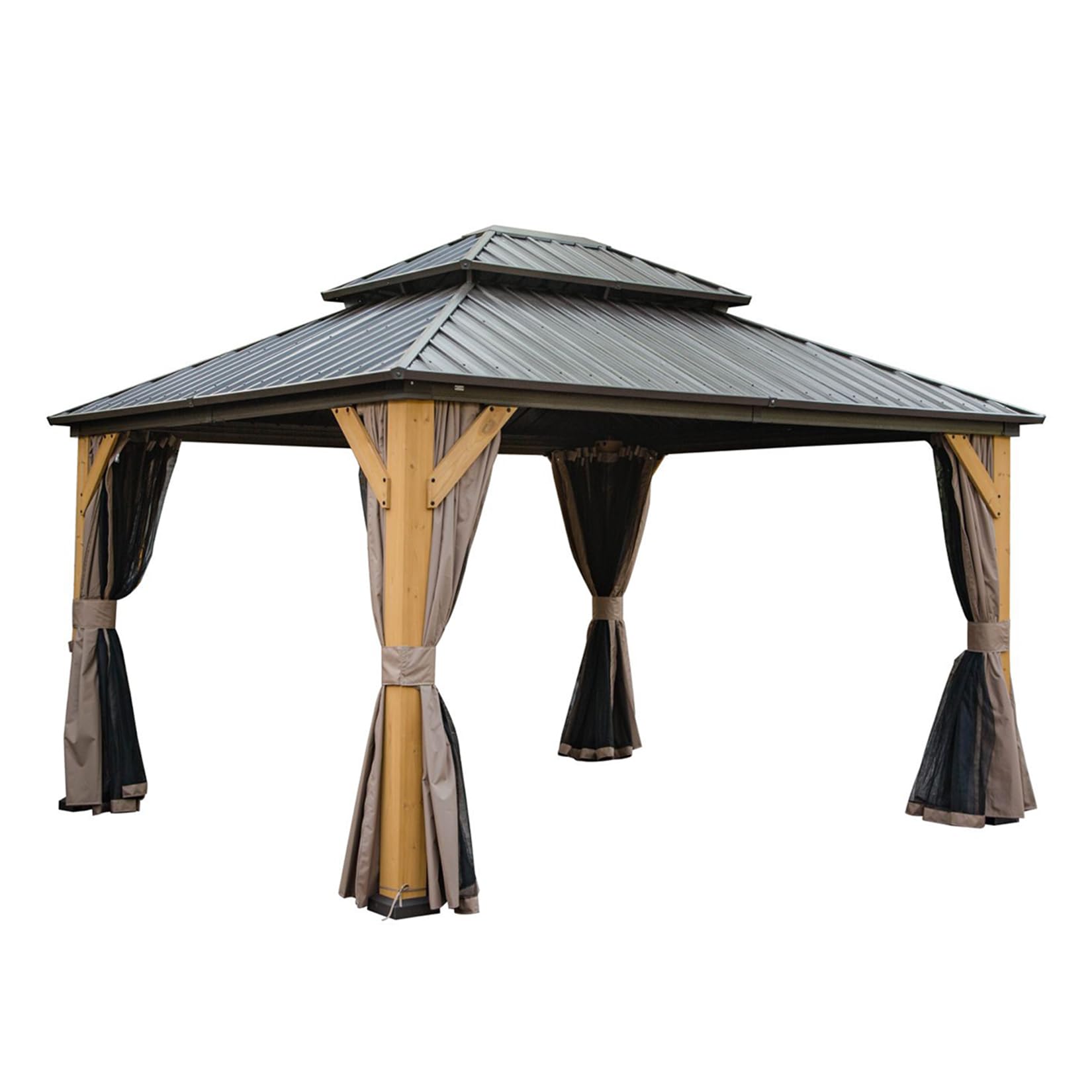 12x14ft Hardtop Gazebo Cedar Wood Frame, Outdoor Gazebo with Galvanized Steel Double Roof, Grill Gazebo Suitable for Patios, Backyards and Lawns - WoodArtSupply