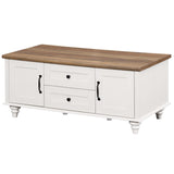 WAMPAT Modern Coffee Table with Storage Cabinet, White Coffee Tables for Living Room, Wood Rectangle Center Table with Drawer, Rustic Tea Table for Home, White WAMPAT