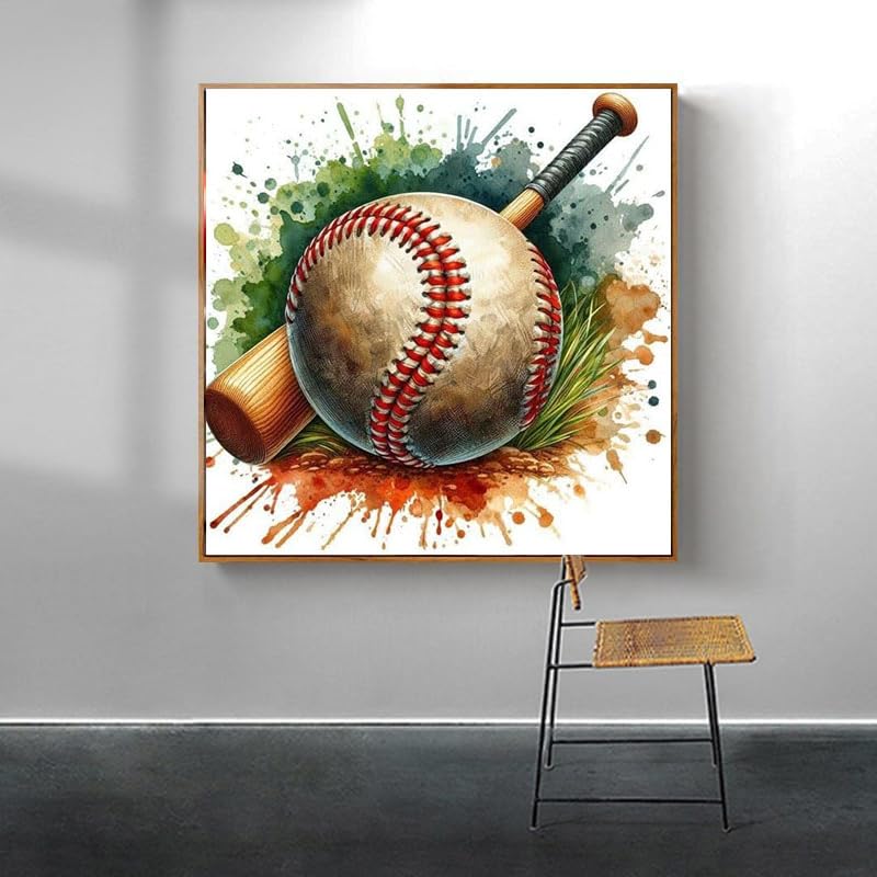 DIY 5D Diamond Art Painting Baseball 16x16 Inch. Round Full Drill Rhinestone Embroidery for Home Wall Decoration Generic