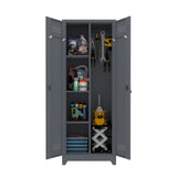 LUCYPAL 65" H Metal Garage Storage Cabinet with Shelves and Lock,Broom Closet Storage Cabinet with Hanging Rods for Mops,Garage Tool Cabinets for Utility Room,Laundry Room,Grey LUCYPAL