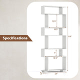 Tangkula 6-Tier S-Shaped Bookshelf, 64" Freestanding Geometric Bookcase, Home Office Wood Storage Shelf with Anti-Toppling Device, Room Divider Display Rack for Study, Living Room (1, White) Tangkula