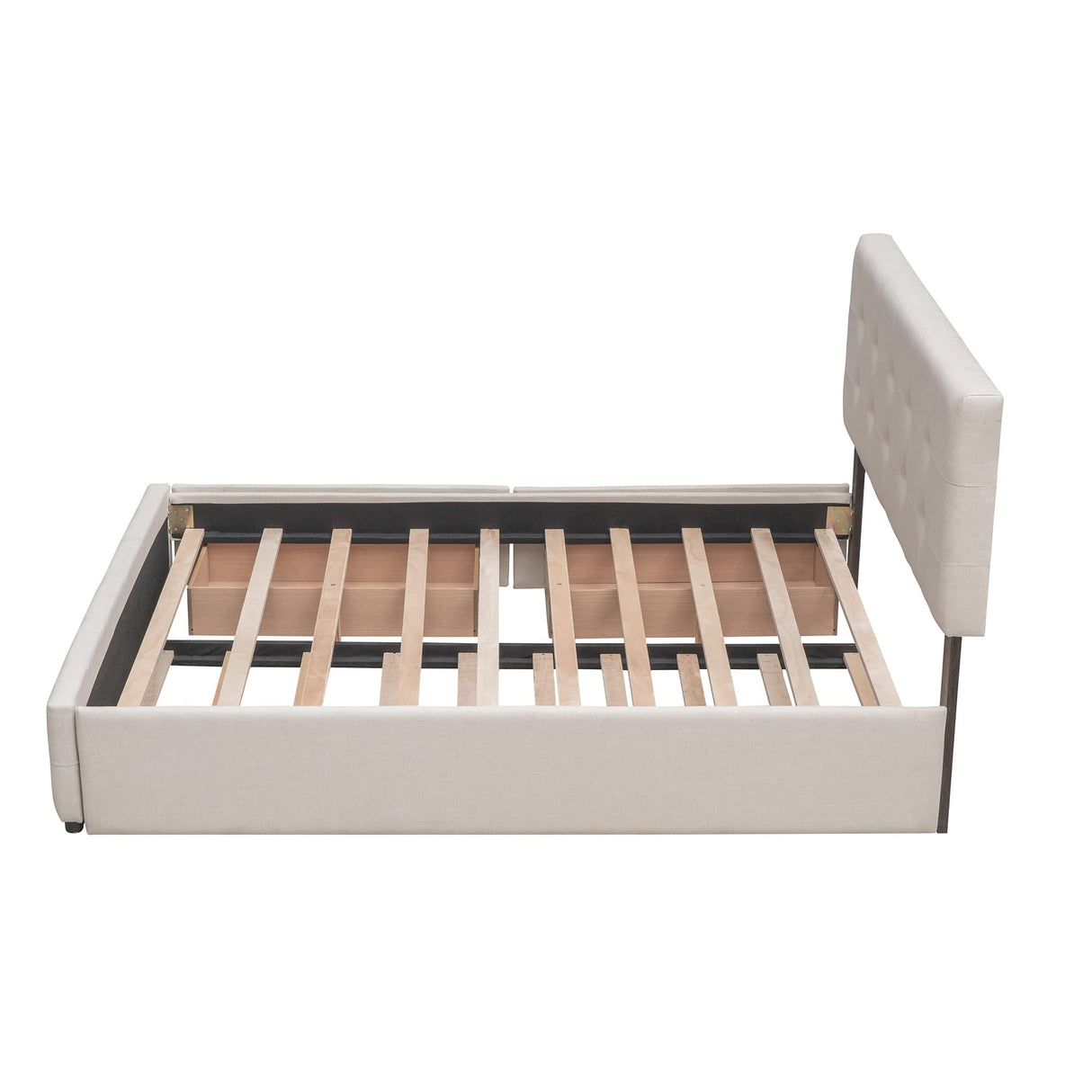 Ball & Cast Queen Bed Frame with 2 Drawers and 1 Twin XL Trundle, Linen Upholstered Platform Bed with Button Tufted Headboard and Wood Slats Support, No Box Spring Needed,Beige Ball & Cast