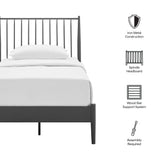 Modway Adair Twin Metal Platform Bed Frame with Spindle Headboard – Classic Modern Farmhouse Mattress Foundation with Wood Slat Support, No Box Spring Needed Modway
