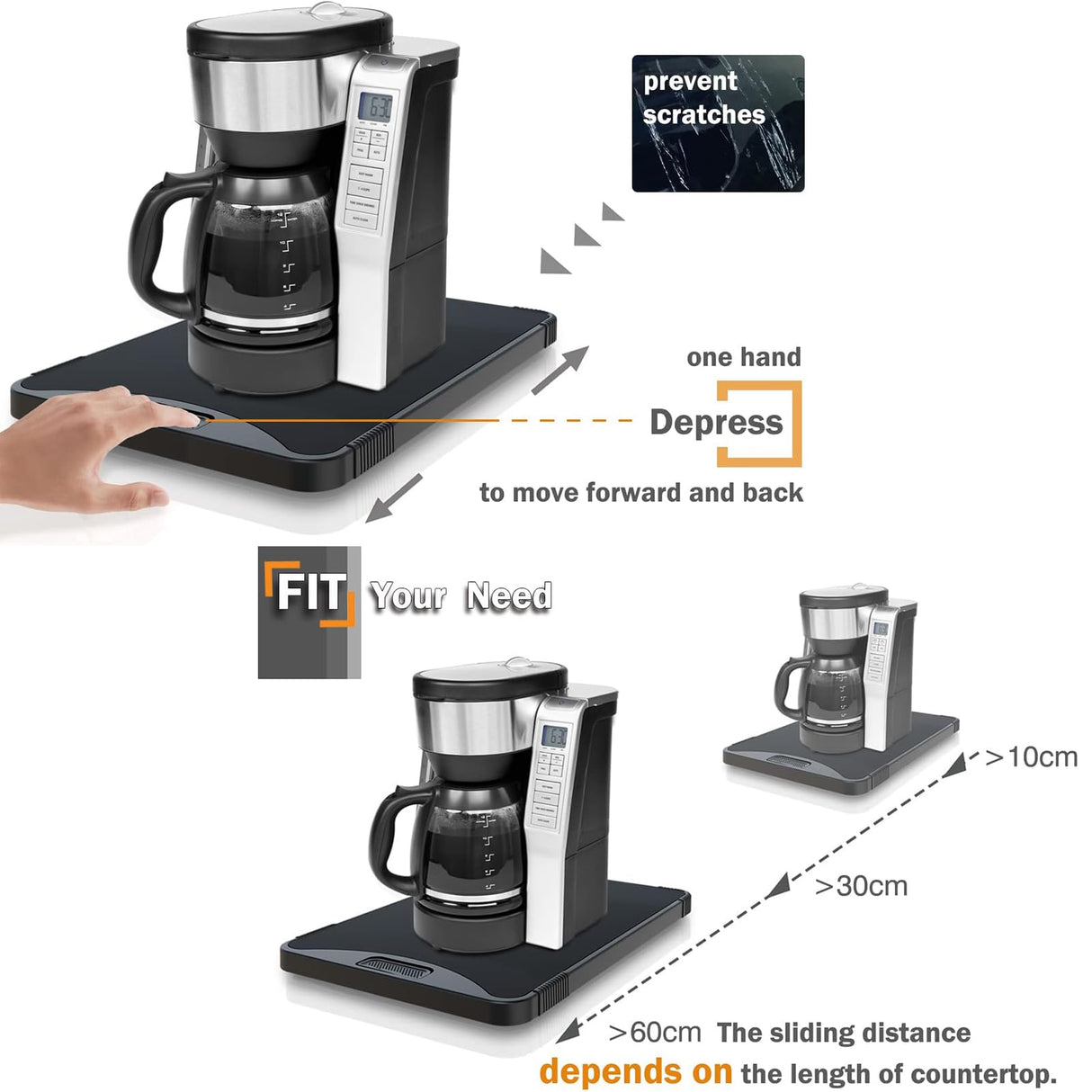 ARGOMAX Appliance Rolling Tray, Coffee Maker Slider, coffee pull out tray, sliding coffee maker tray, Suitable for coffee machines, air fryers and other appliances (10.3'' W × 15.3''D) ARGOMAX