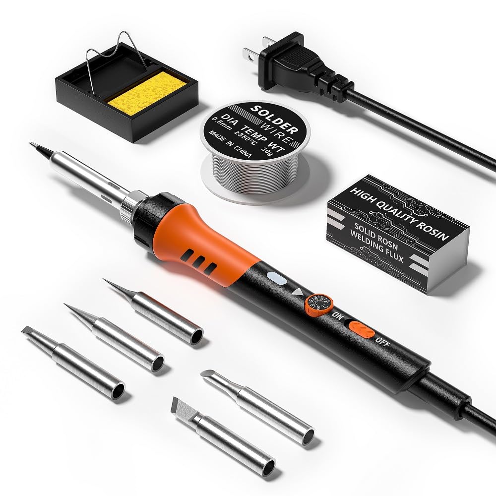 60W Adjustable Temperature Soldering Iron Kit - 9-in-1 With 5 Tips, Solder Wire Stand for Soldering and Repair