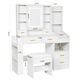 BEWISHOME White Vanity Desk with Mirror and Lights,Large Vanity with 3 Lighting Modes,Drawers,Open Storage,Makeup Vanity Set Makeup Desk Dressing Table,Big Vanity Table with Charging Station FST25W BEWISHOME