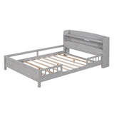 Bellemave Full Size Low Platform Bed with LED Light, Storage Headboard & Safety Rails for Kids in Grey Bellemave