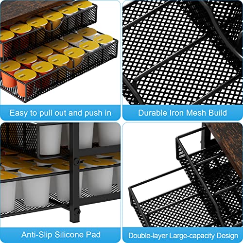 Coffee Pod Drawer Holder Capsule Storage Organizer 2 Tier Coffee Pods Holder With Sliding Baskets for 72 Capacity K Pod, Suit for Home Office Cafe Counter (Black) - WoodArtSupply