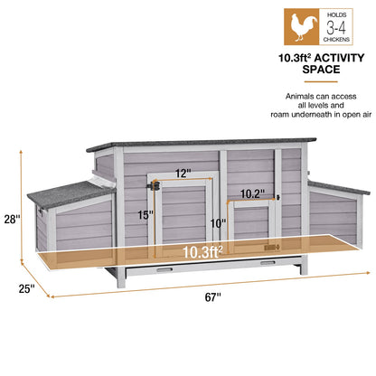 Chicken Coop Outdoor Wooden Hen House with Nesting Box Poultry Cage with 2 Perches,2 Large Front Doors