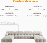 JACH 138" Modular Sectional Couch, U-Shaped Minimalist Velvet Sofas with Chaise Ottomans, Convertible Modern Deep 6-Seat Sofas Furniture for Living Room, Apartment (Beige) JACH