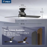 Amico Ceiling Fans with Lights, 42 inch Low Profile Ceiling Fan with Light and Remote Control, Flush Mount, Reversible, 3CCT, Dimmable, Noiseless, Black Ceiling Fan for Bedroom, Indoor/Outdoor Use Amico