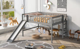 Full Size Low Loft Bed with Slide, High Guardrail & Ladder,Loft beds with Safety Rails,Wooden Full Loft Bed Frame for Kids,Boys,Girls,No Box Spring Needed.(Gray) Bellemave