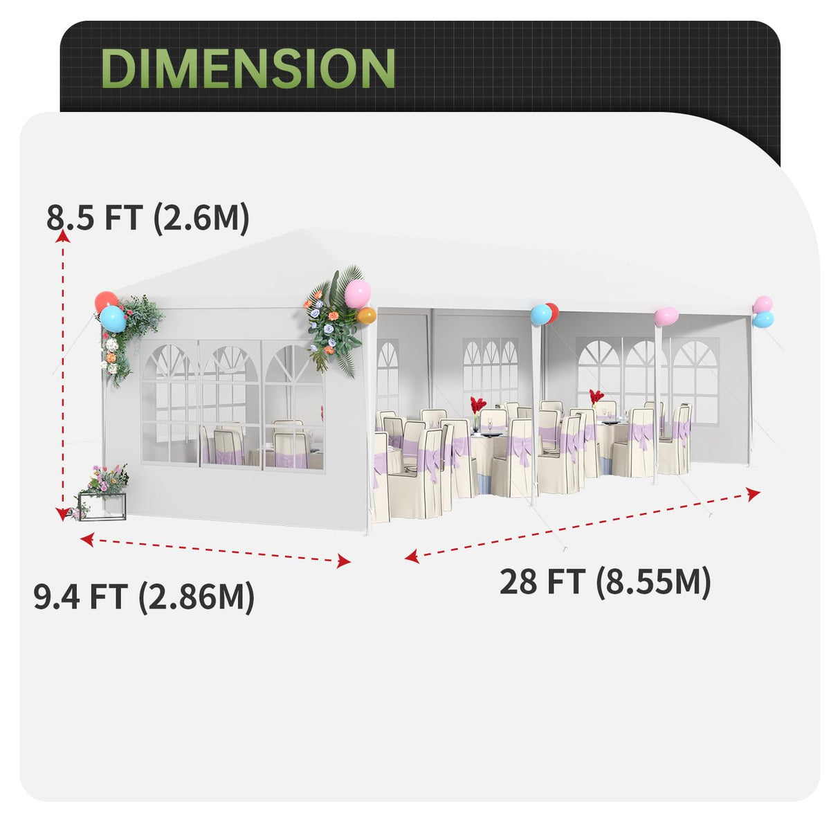 10x30 Outdoor Canopy Patio Tent Camping Gazebo Events with 5 Removable Walls for [Party] Wedding BBQ Cater, White FDW