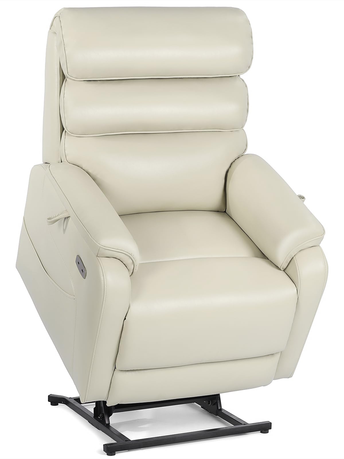 EONIX Dual Motor Lay Flat Power Lift Recliner Chair for Elderly, Breathable Leather Electric Lift Chairs for Adults, 400lbs Heavy Duty Power Recliner with Heat and Massage, SLRY003061, Cream White EONIX