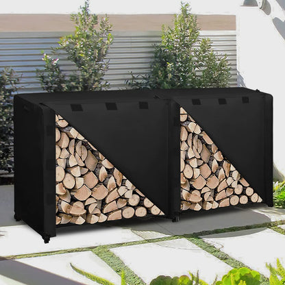 Easy-Going 8 Feet Outdoor Log Rack Cover 600D Heavy Duty Waterproof Weatherproof Firewood Cover with Openable Front Flap（96"x24"x41", Black - WoodArtSupply