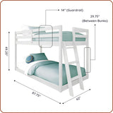 Grain & Grove Bear Twin Over Twin Bunk Bed, Low Bunk Bed Frame for Kids, Bunk with Ladder, Guardrail, and Slats, No Box Spring Required, Brushed White Grain & Grove