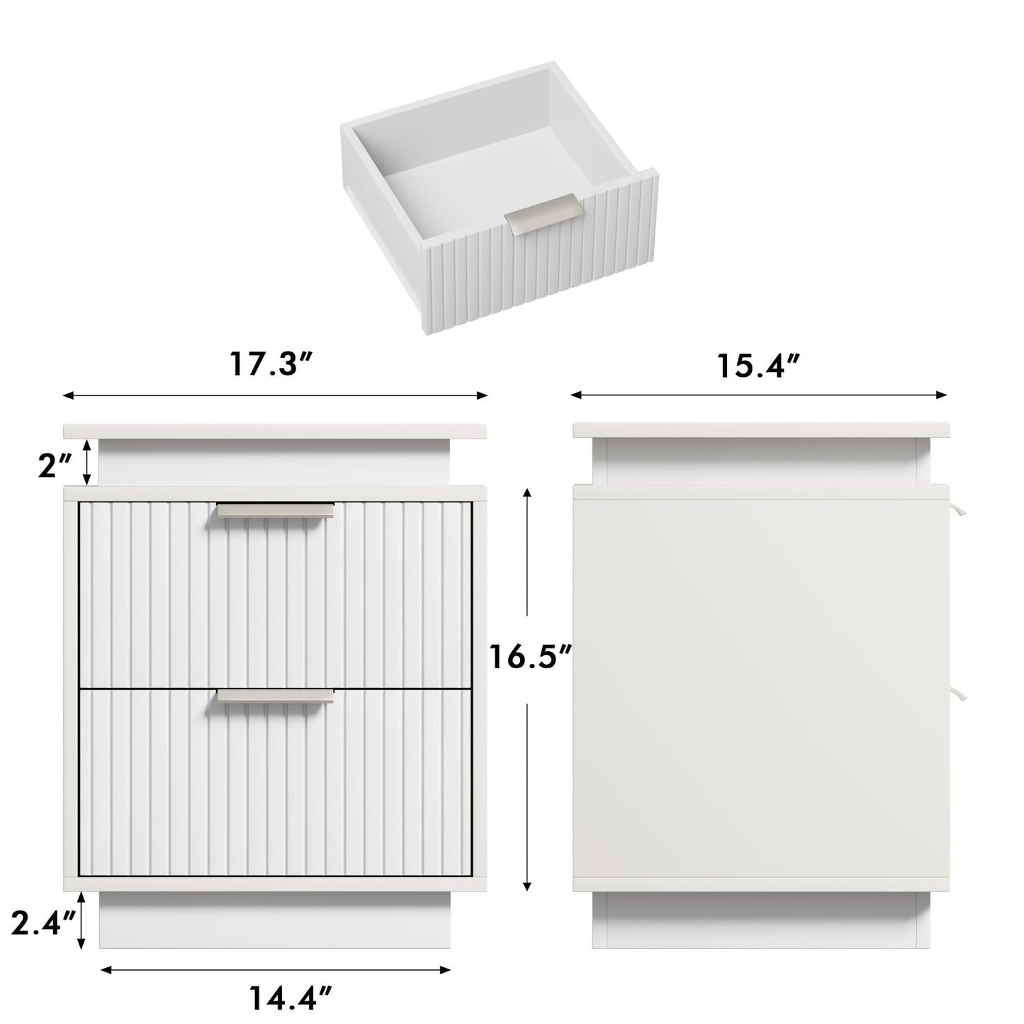 YESHOMY Nightstand with LED Lights, End Table with 2 Drawers and Waveform Panel, Night Stand with Handles, for Bedroom and Apartment, Pure White