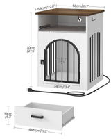 CHOEZON Dog Crate Furniture, Wooden Dog House with Charging Station and Storage Drawer, Indoor Pet Crate End Table for Small Breeds, for Living Room, Bedroom, White and Walnut MGW01UWL CHOEZON