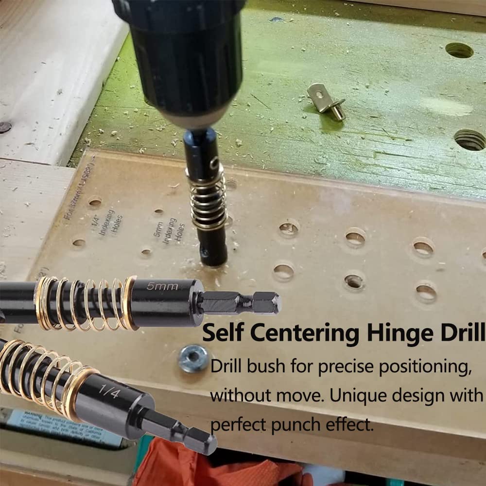 Watris Veiyi Self Centering Hinge Drill, Centering Bits, Hex Shank Center Drill Bit Set, Center Hole Bit, Door Window Cabinet Centering Drill Bits Hinge Opening Tool(5mm&1/4") Watris Veiyi