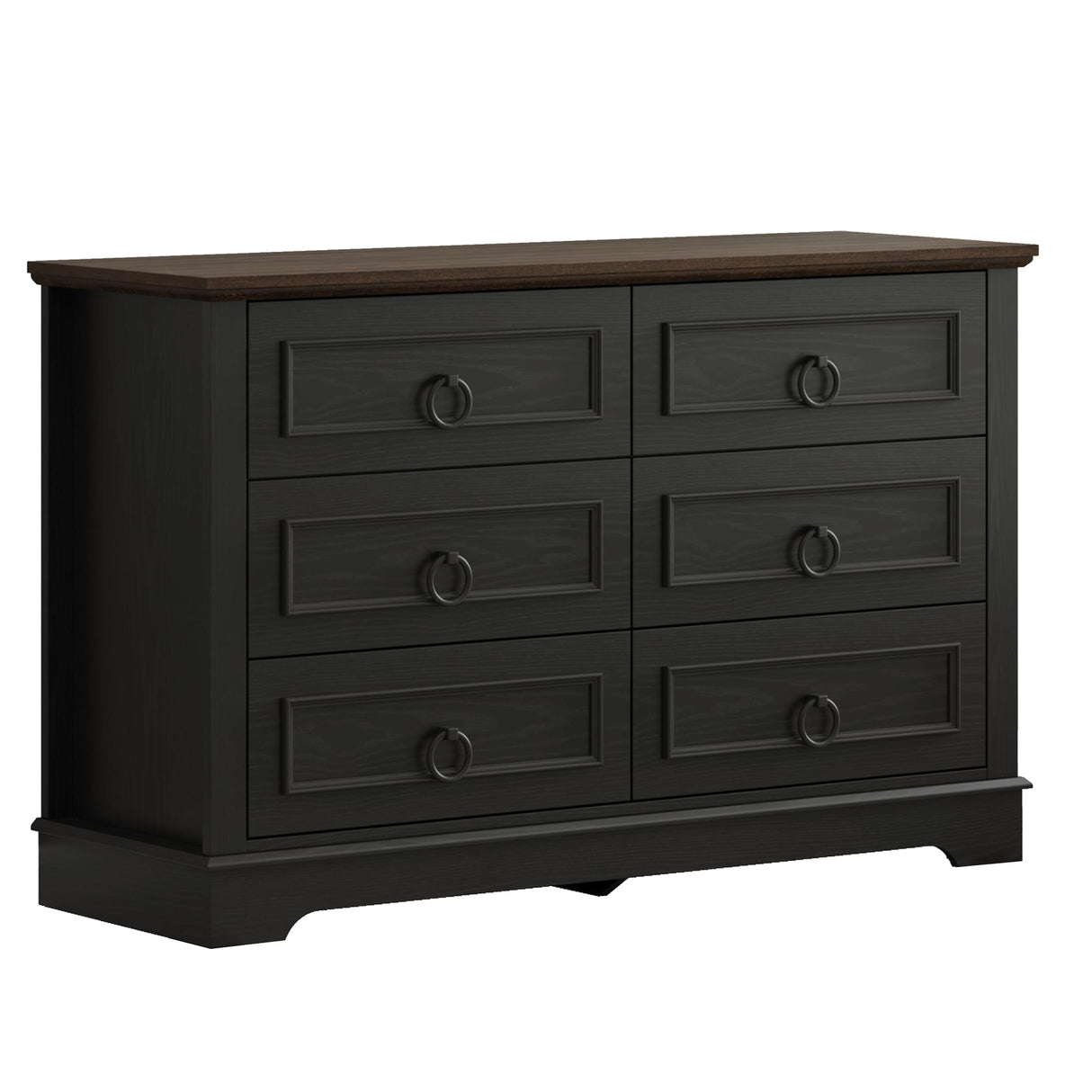 LIKIMIO Farmhouse 6 Drawers Dresser for Bedroom, 47.2" W Modern Dresser with Round Metal Handle, Thickened Desktop, Wood Rustic Chest of Drawers for Bedroom, Hallway, Entryway, Black LIKIMIO