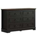 LIKIMIO Farmhouse 6 Drawers Dresser for Bedroom, 47.2" W Modern Dresser with Round Metal Handle, Thickened Desktop, Wood Rustic Chest of Drawers for Bedroom, Hallway, Entryway, Black LIKIMIO