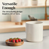 DOWAN 7.6" 360° Rotating Utensil Holder, Cooking Utensil Holder, Kitchen Utensil Holder for Countertop, Ceramic Utensil Crock, Large Utensil Holder for Kitchen Counter, Protection Cork Bottom, White DOWAN