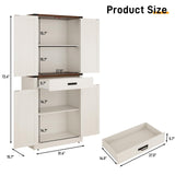 Hlivelood 72" Tall Farmhouse Kitchen Pantry Cabinet with Drawer, Rustic Wood Cupboard Storage Cabinet w/Organizer and 4 Barn Doors, Storage Cabinet for Kitchen, Dining Room, Living Room, Rustic White Hlivelood