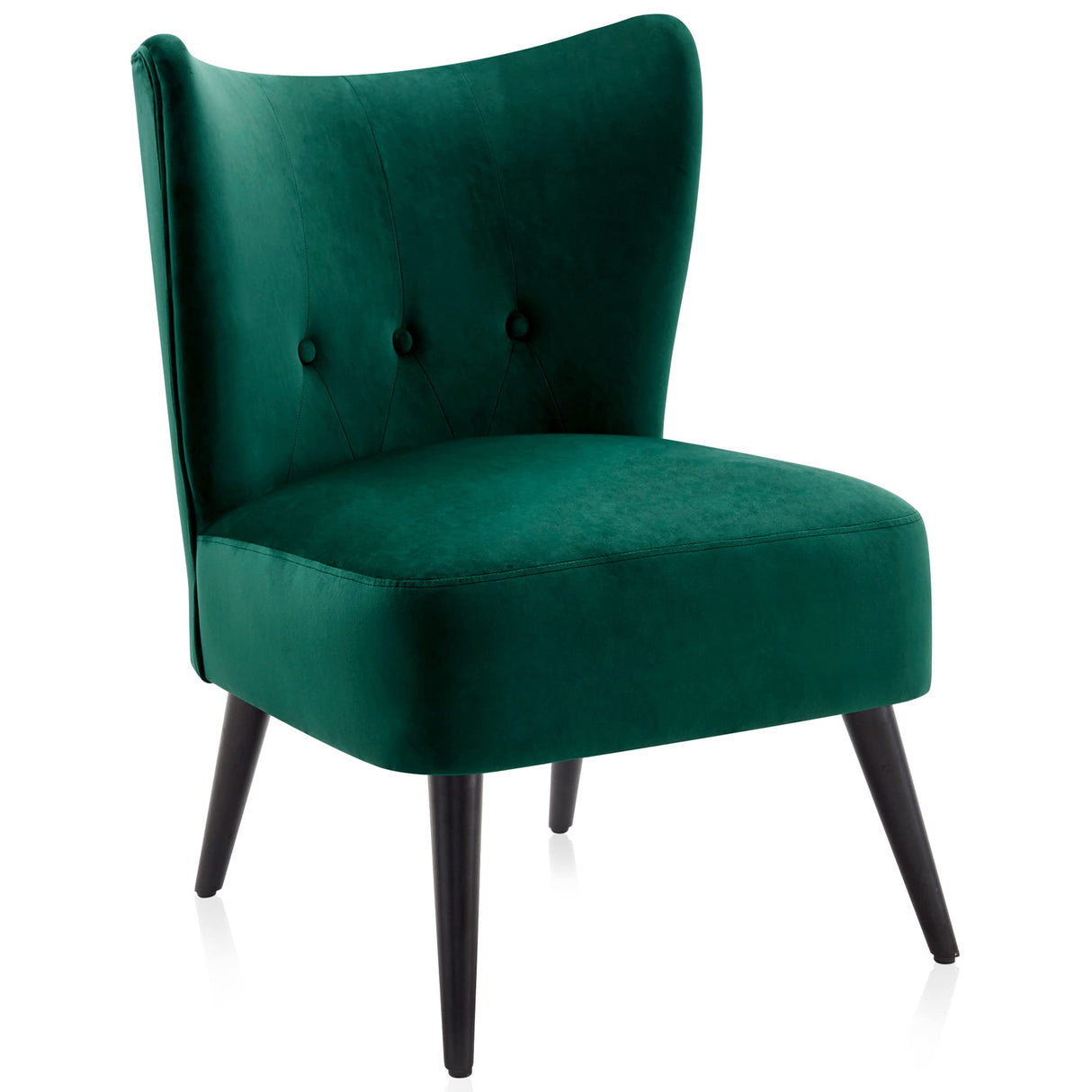 BELLEZE Modern Velvet Accent Chair, Wingback Small Upholstered Reading Chair with Solid Wood Legs, Comfy Tufted Button Armless Corner Chair for Living Room, Bedroom - Sheila (Green) BELLEZE