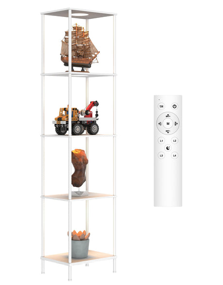 Display Shelf with RGBCW Light, Color Changing Curio Cabinet Floor Lamp with Shelves Corner Standing Column Lamp Etagere Organizer Tower Nightstand Bookcase for Living Room Bedroom Office Décor White PARTPHONER
