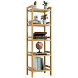 HITNET Tall Narrow Bookshelf, 5 Tier Bathroom Shelf Bamboo, Floor Standing Display Storage Organizer for Small Space, Adjustable Shelves, Natural Wood Bookcase HITNET