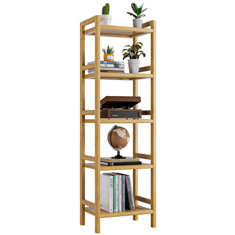 HITNET Tall Narrow Bookshelf, 5 Tier Bathroom Shelf Bamboo, Floor Standing Display Storage Organizer for Small Space, Adjustable Shelves, Natural Wood Bookcase HITNET